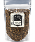 Steel City Salt Co. Applewood Smoked Black Pepper in a clear resealable stand-up pouch with a cream label, shown on a white background.