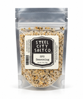 Steel City Salt Co. SPG Seasoning in a clear resealable stand-up pouch with a white and black label, shown on a white background.