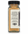 Steel City Salt black clove seasoning in a clear glass shaker bottle with a black cap, showing the back of the label with product description and barcode on a white background.